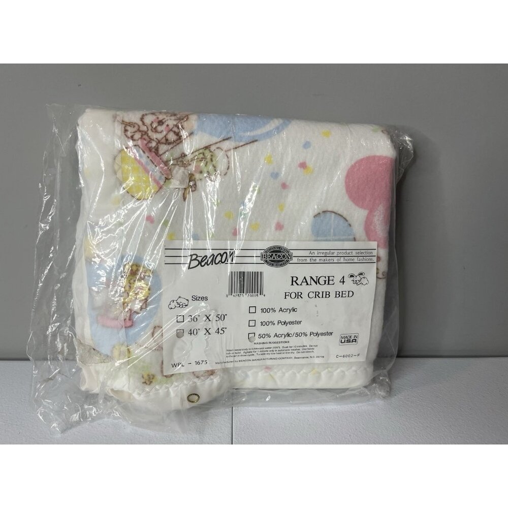 Vtg Beacon Baby Blanket Range 4 Crib Blanket‎ White Animal Balloons Hearts